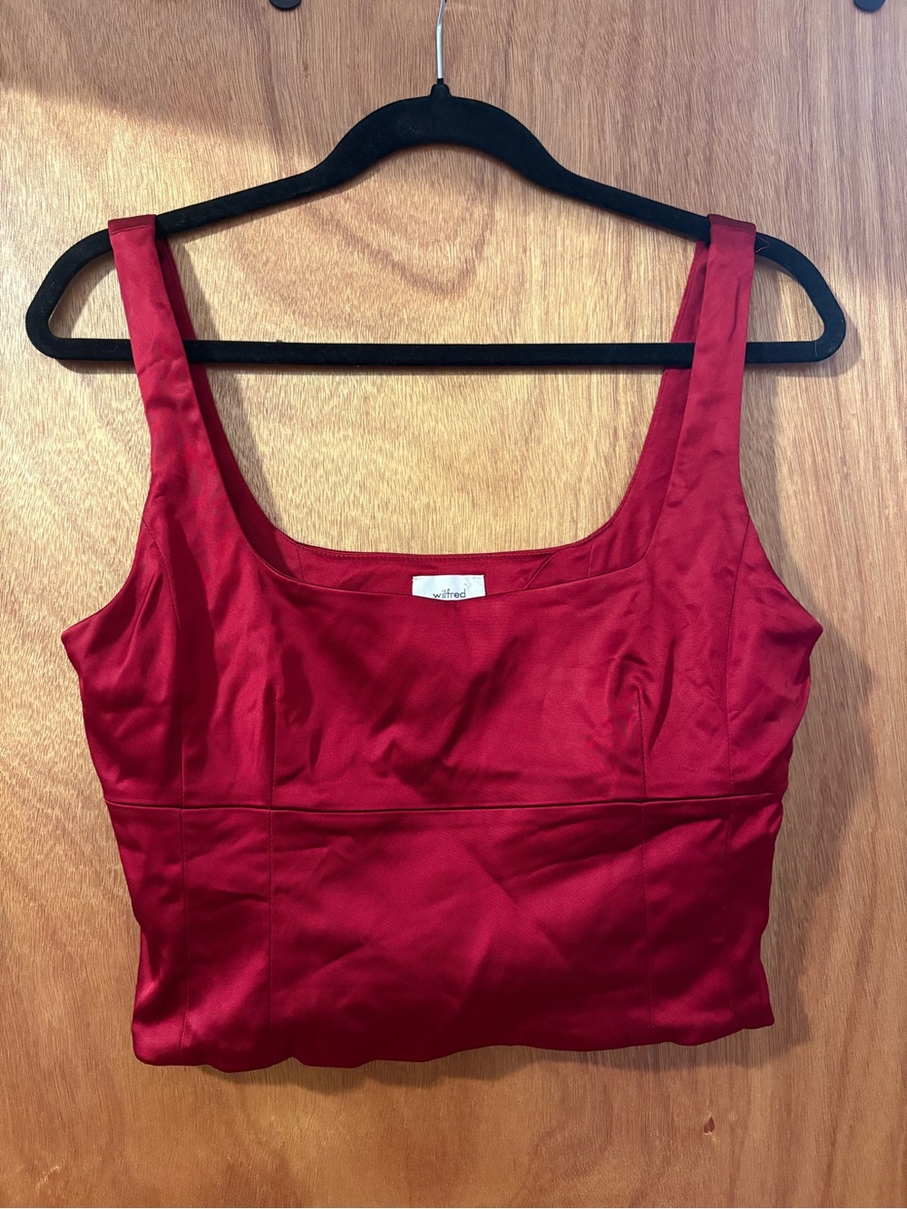 Wilfred Red Satin Square-Neck Crop Tank